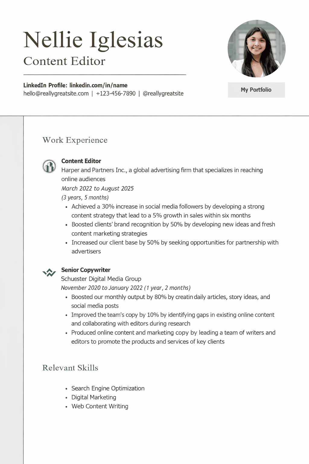 Modern photo resume template