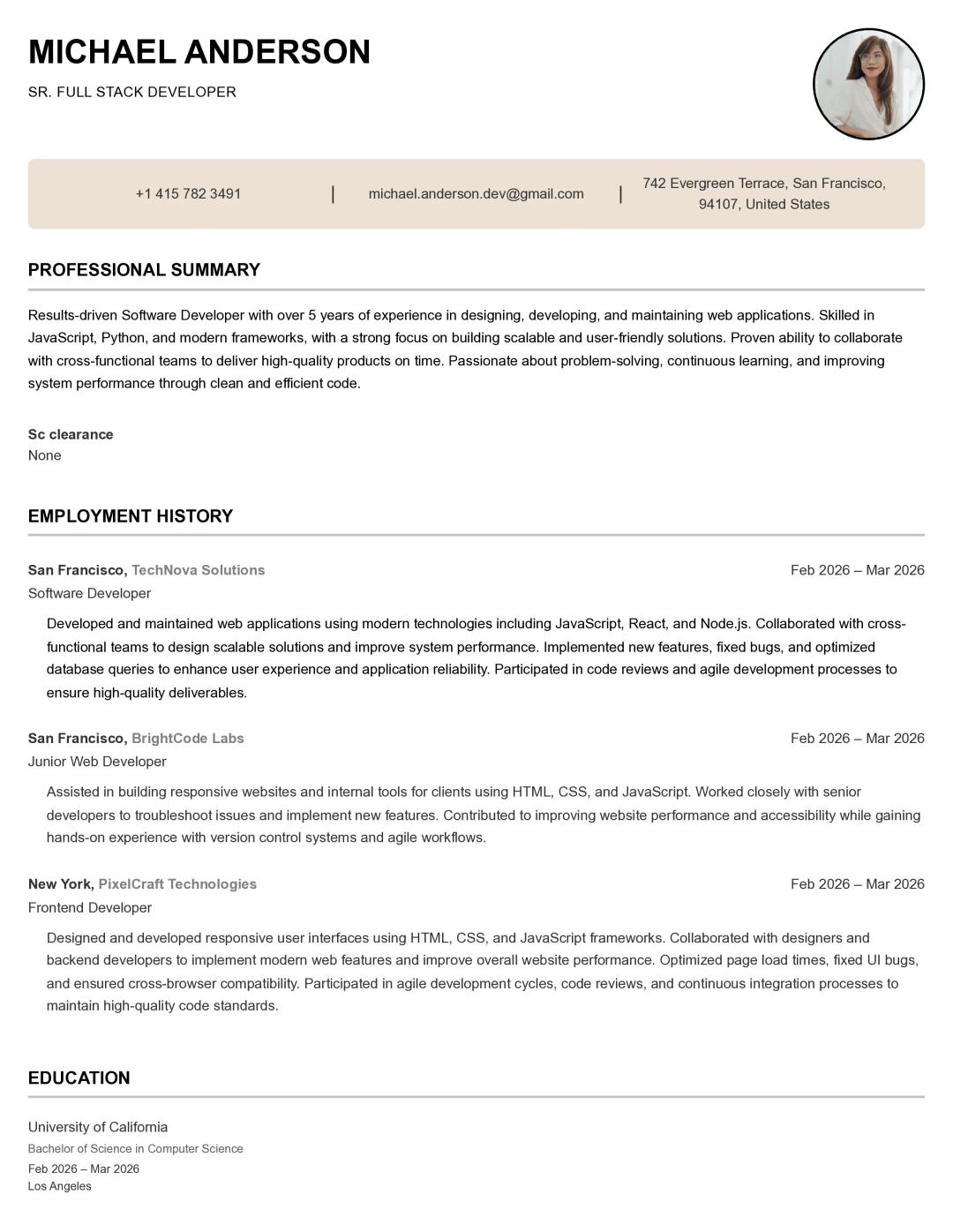 Photo resume template